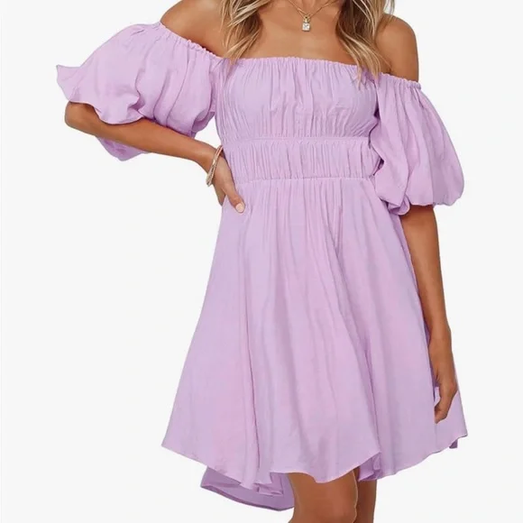 SYZRI Women's Summer Puff Sleeve Off Shoulder dress - Picture 3 of 12